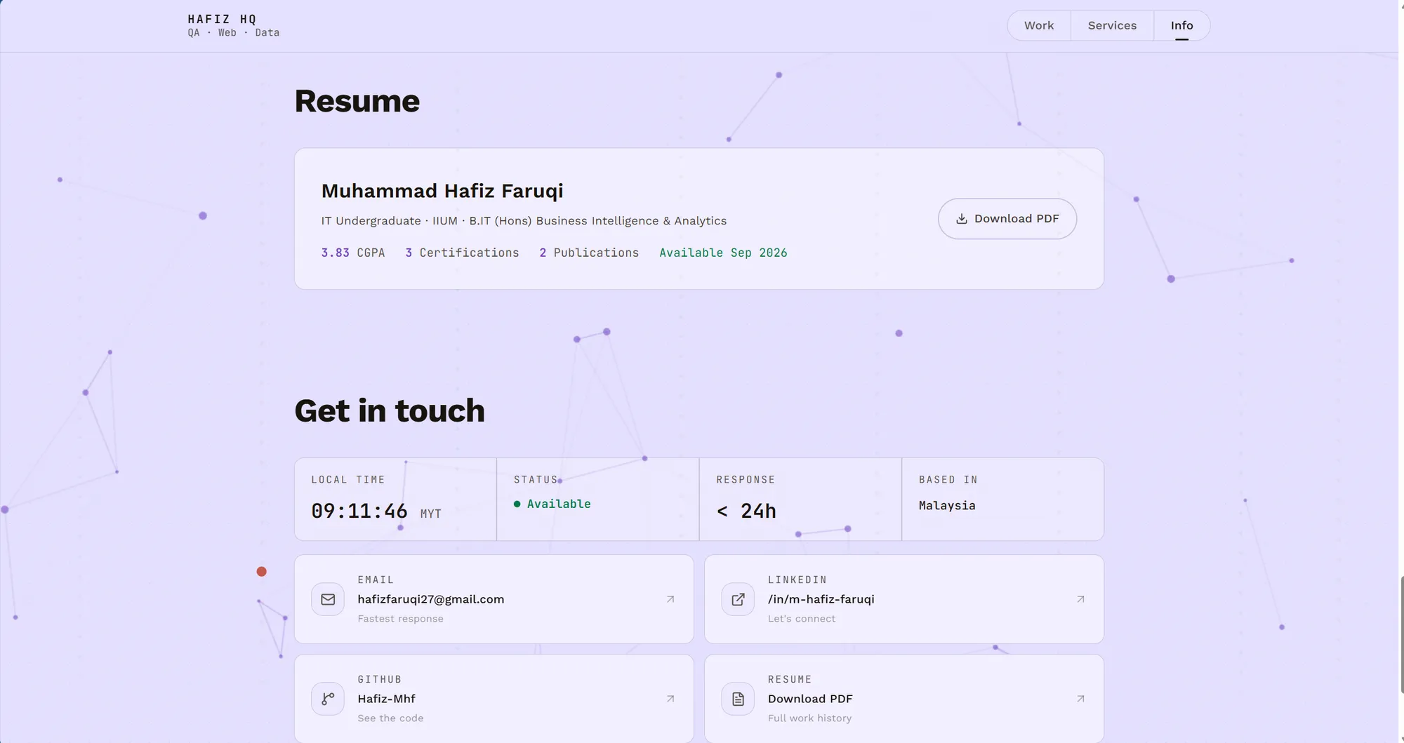Résumé card and contact channels