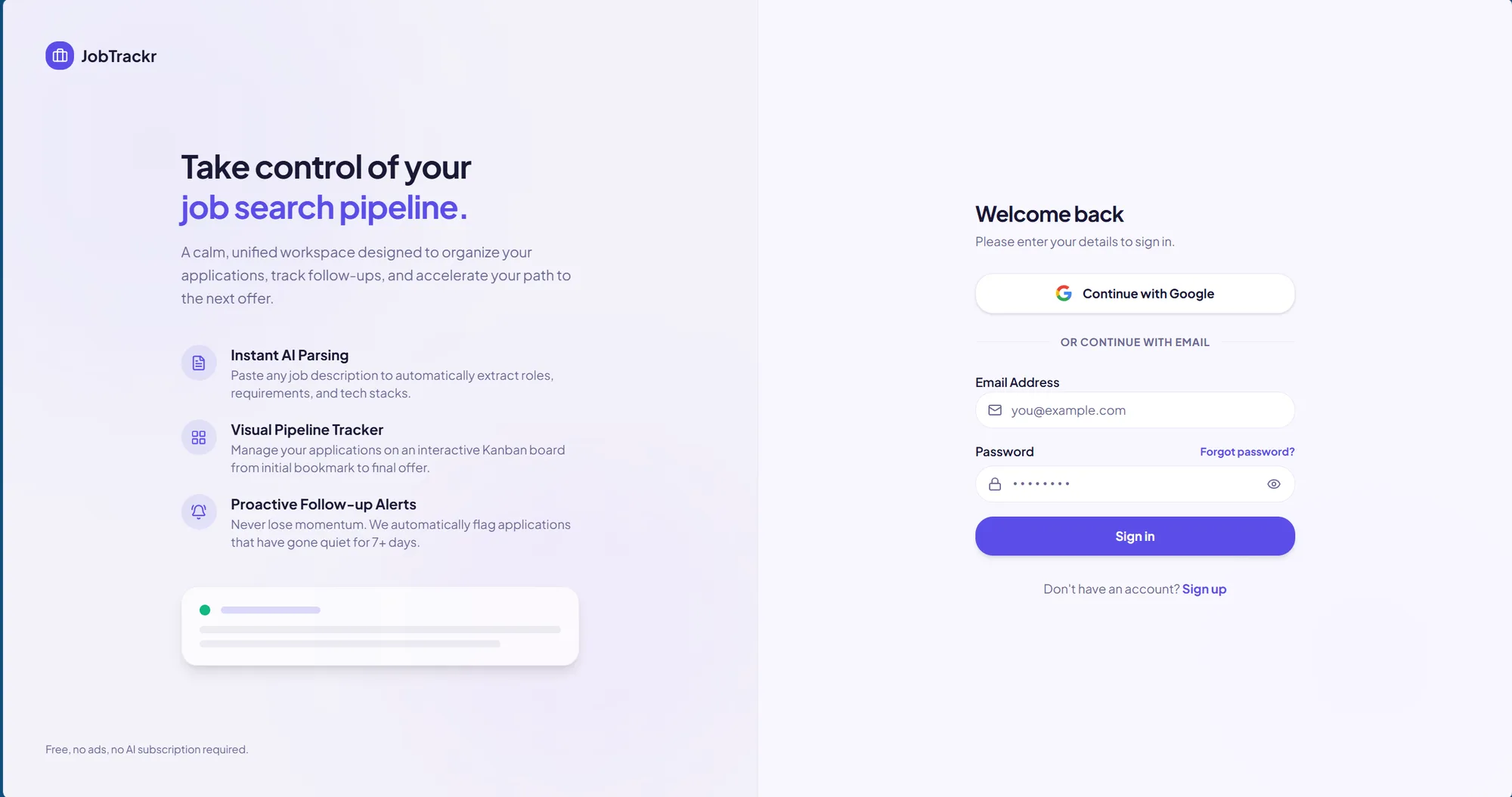 JobTrackr landing page
