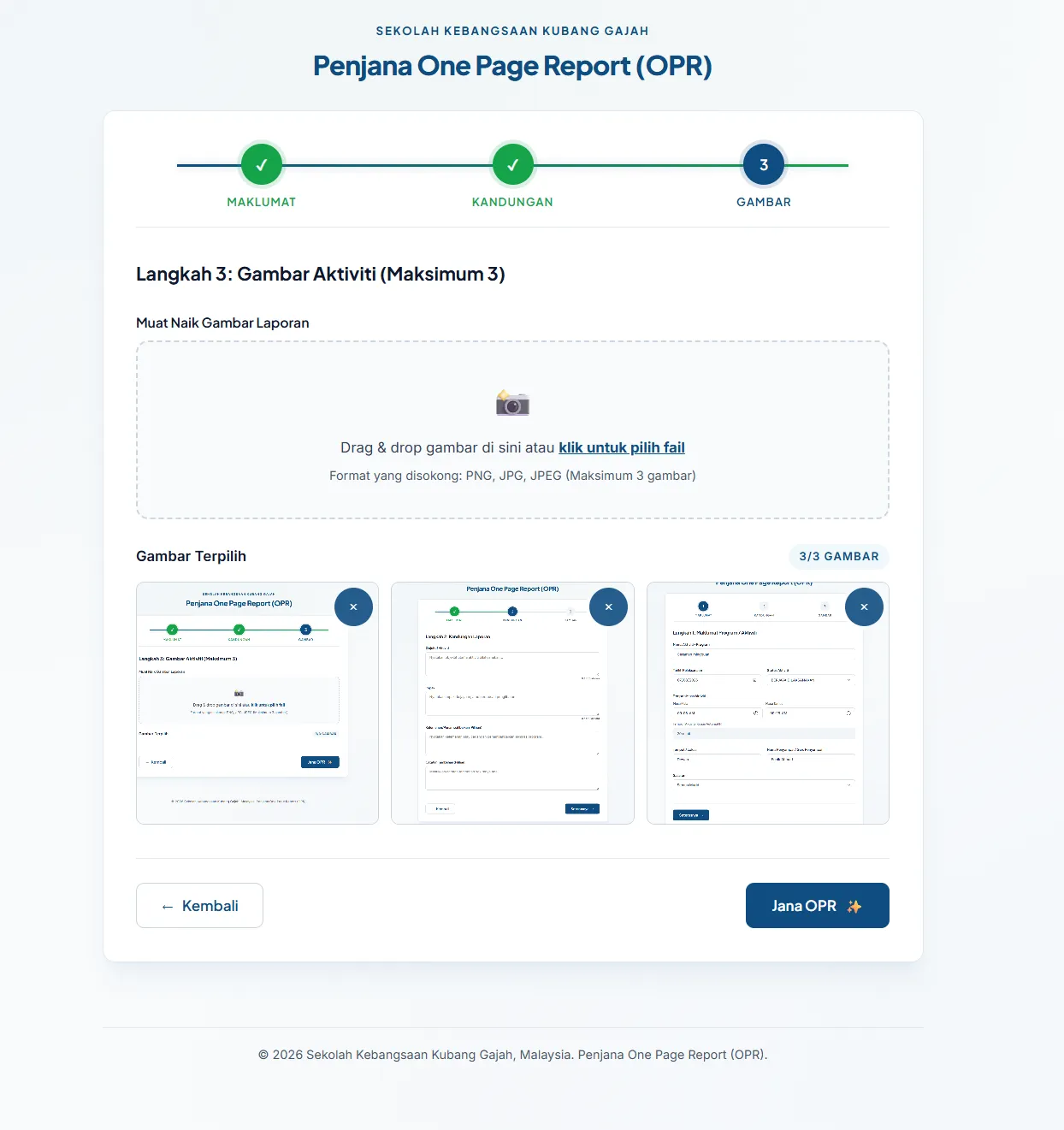 Step 3 — drag-and-drop photo upload, maximum three